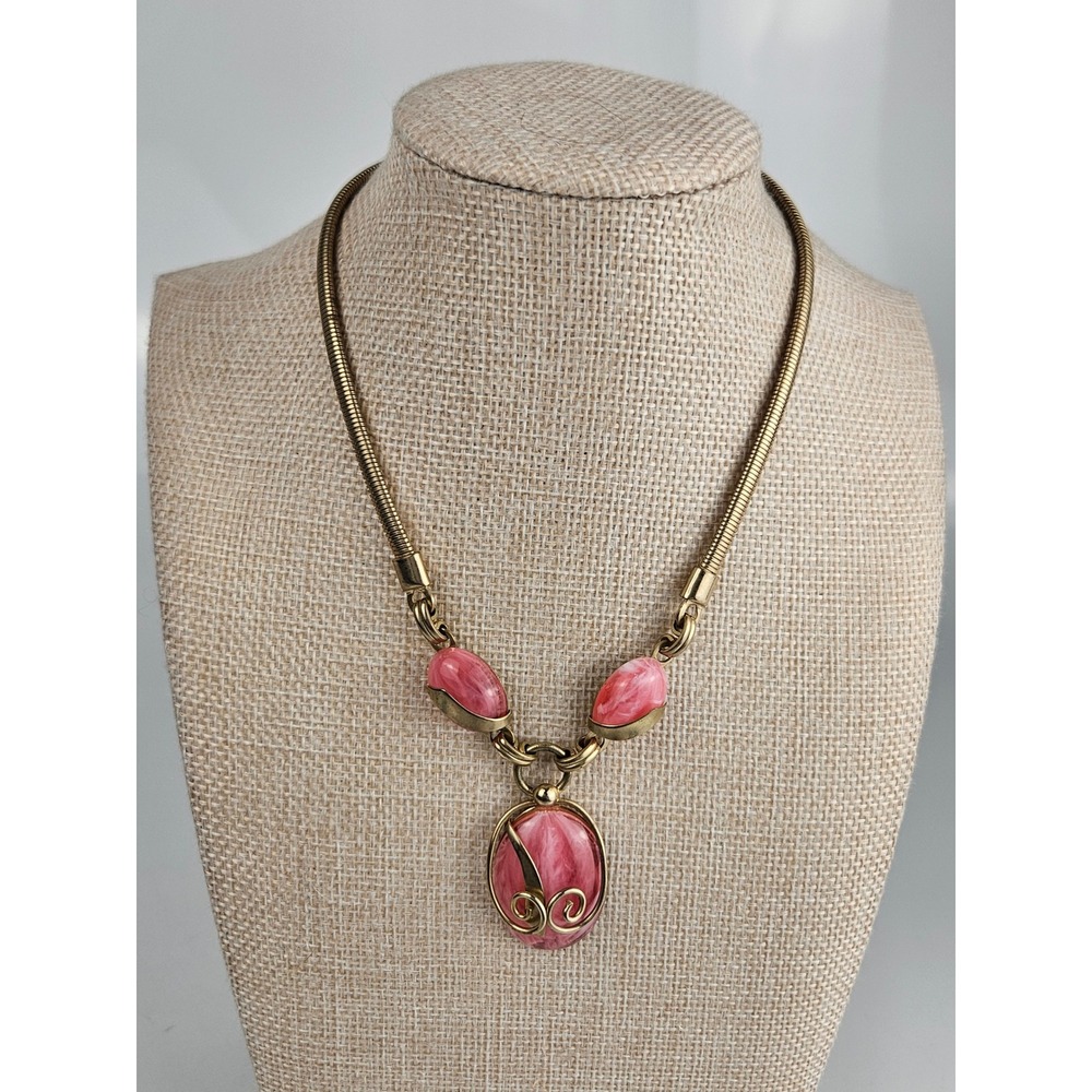 Vintage Mid Century Pink Lucite Serpent Chain Statement Necklace‎